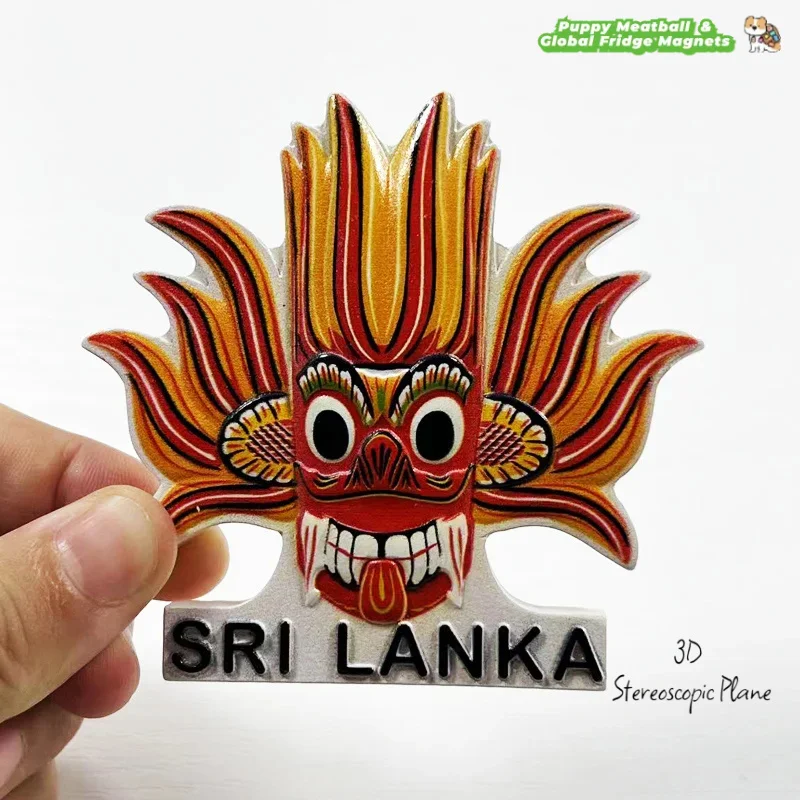 قناع سريلانكي الهندي القديم مغناطيس الثلاجة المغناطيسي تذكارية للسفر ثقافي ومبتكرة للمنزل ثلاثي الأبعاد عنصر ديكور #1