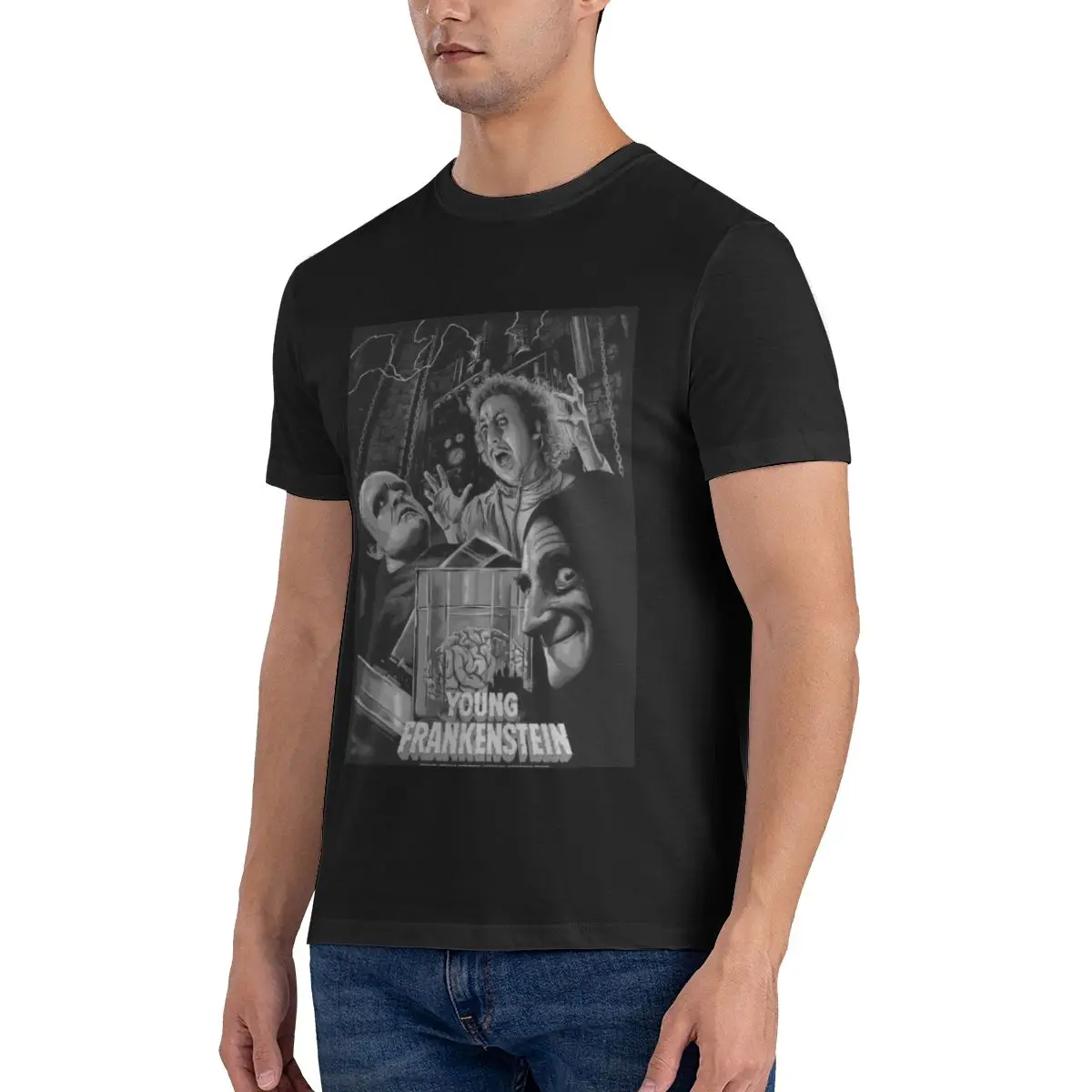 مضحك الشباب فرانكنشتاين فيلم الرعب هدية تي شيرت رجالي مطبوعة بلايز فضفاضة ونحيفة تناسب المرأة تي شيرت #4