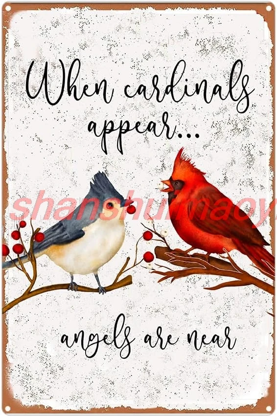 Cardinal Vintage Tin Sign When Cardinals Appear Angels Are Near Retro Metal Sign Bereavement Memorial Gift Religious Cemetery De