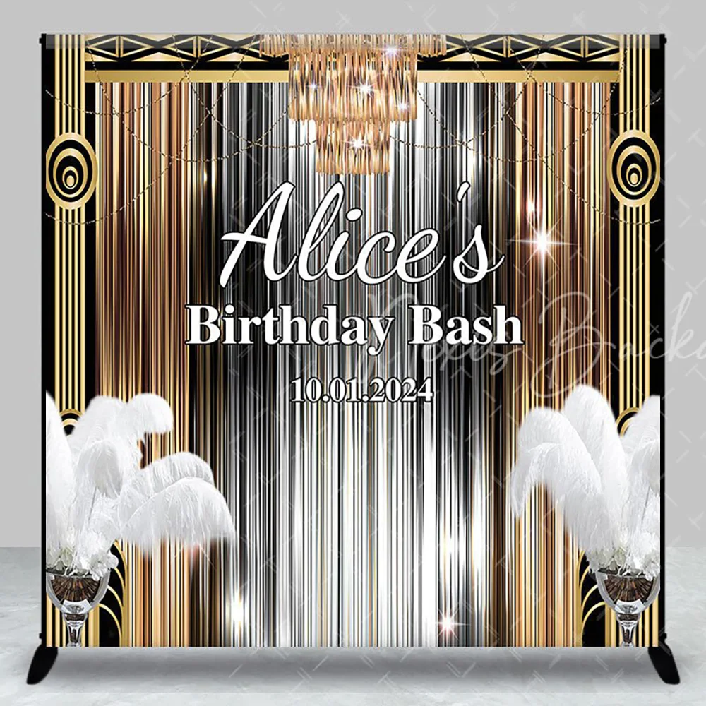 

Современный фон для дня рождения в стиле Гэтсби с индивидуальным дизайном для мужчин, черно-золотой фон для фотосъемки, декор для студии и стен
