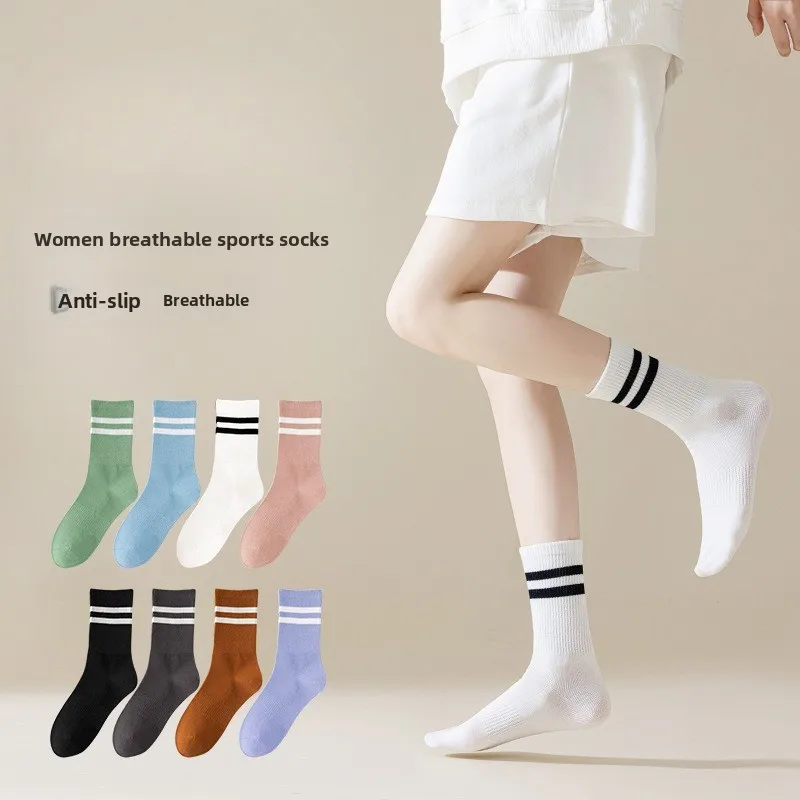 

Women Cotton Sports Socks Mid Calf Running Yoga Gym Workout Socks Breathable Black White