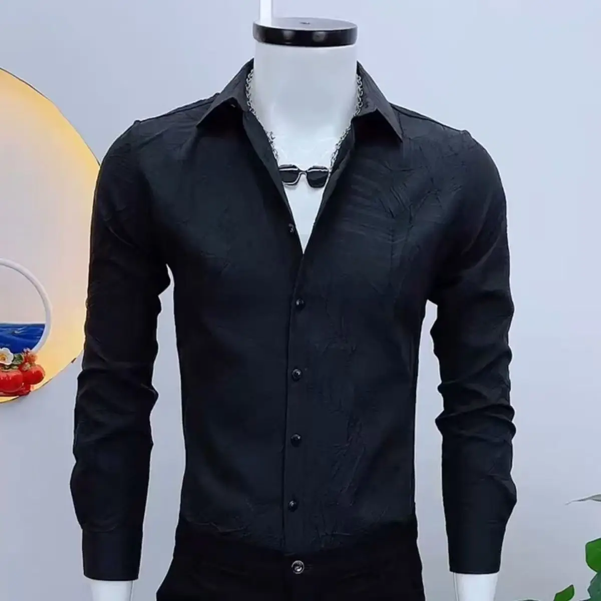 

Мужская рубашка Slim Fit с длинным рукавом, повседневная, однотонная, модная, весенне-осенняя, новая модель, дышащая, теплая, из полиэстера, повседневная.