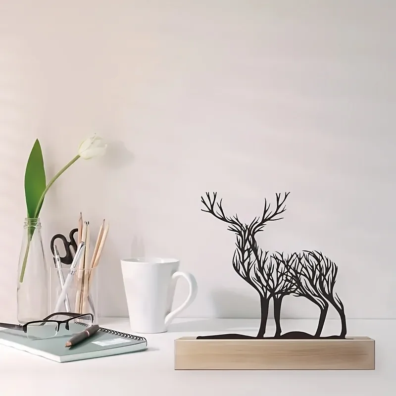 Christmas Tree Branch Elk Ornament, Black Deer Handicraft Desktop Decoration Ornament, Merry Christmas and Happy New Year