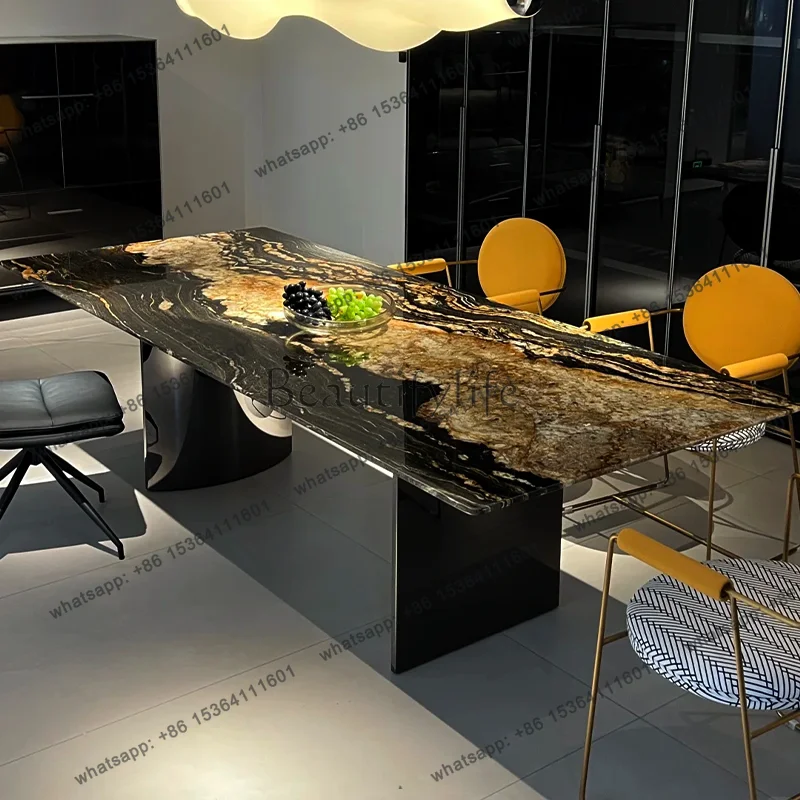 

Обеденный стол из натурального камня Cosmic Gold, роскошный стол из золотого шелкового мрамора премиум-класса