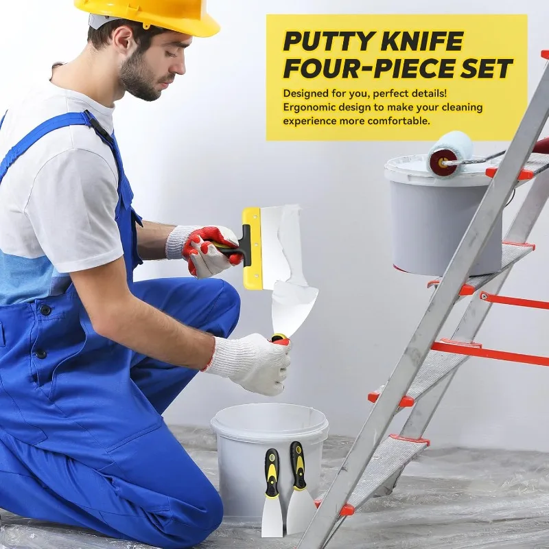 Putty Knife Set, 4PCS Stainless Steel Scraper Paint Tool for Drywall Repair, Wallpaper Removal and Plaster Scraping(2,4,6,8in)