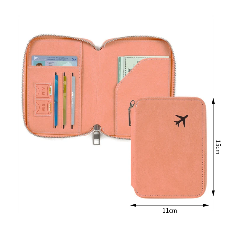 RFID Passport Bag Multifunctional Anti-Theft Brush Travel Documents  Pouch Leather Passport Wallet Zipper Passport Holder