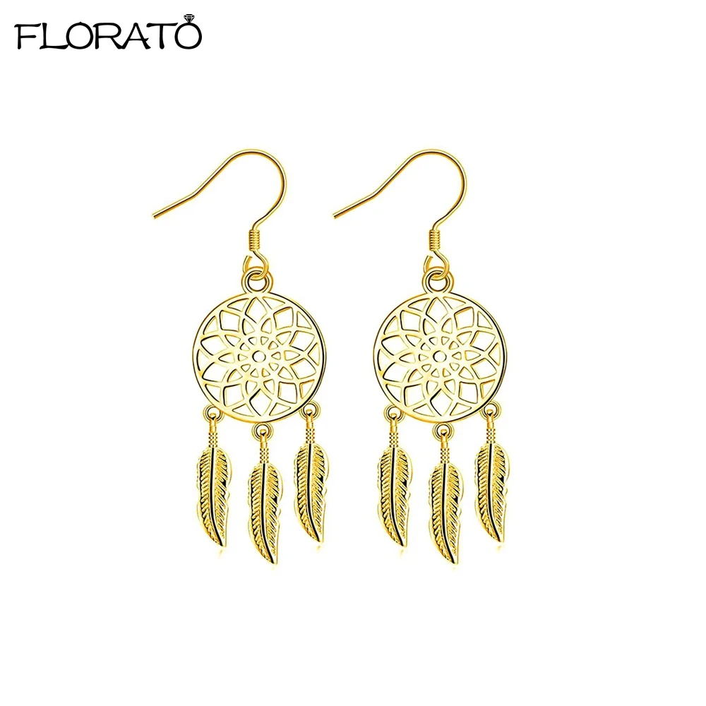 High Quality 925 Sterling Silver Needle Dream Catcher Feathers Earrings for Women Fashion Party Wedding Accessories Jewelry Gift