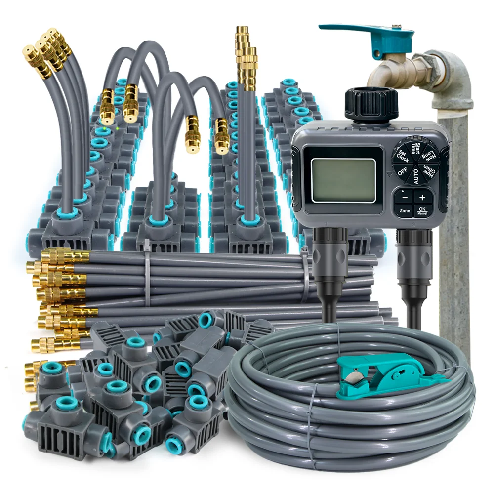 

Dual-zone Independent LCD Smart Display Garden Watering Timer Atomization Spray Kit Mist Cooling System Irrigation Controller