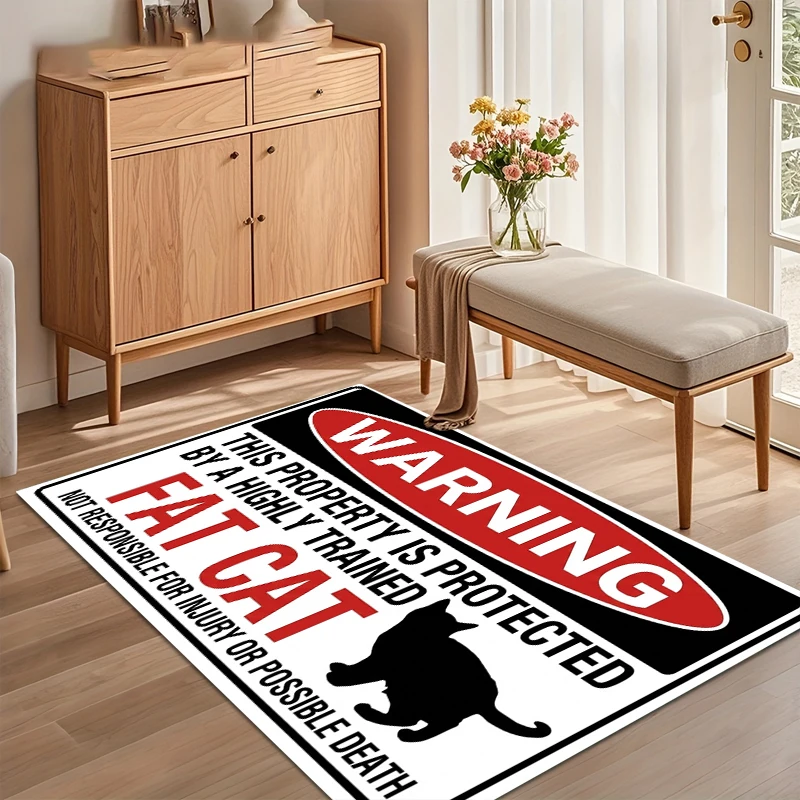 Warning Fat Cat Funny Quote Area Rug for Living Room Bedroom Humorous Cat Lover Home Decor Soft Non Slip Washable Floor Mat