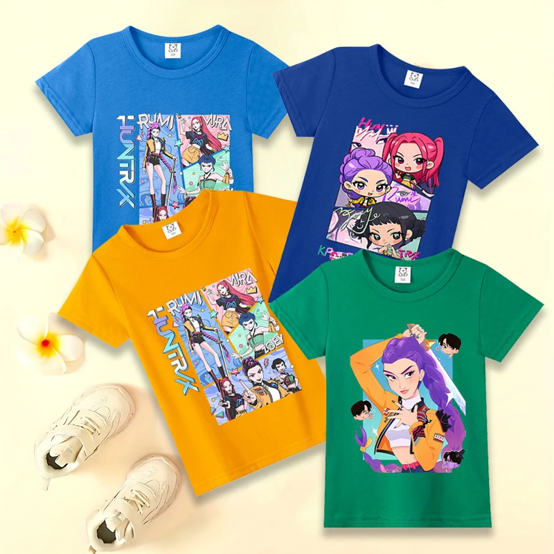 

KPop Demon Hunters Kids T-Shirts Printed Figures Rumi Mira Noey Tops Shirts Summer Clothes Boys Girls Short Sleeves Pullover Tee
