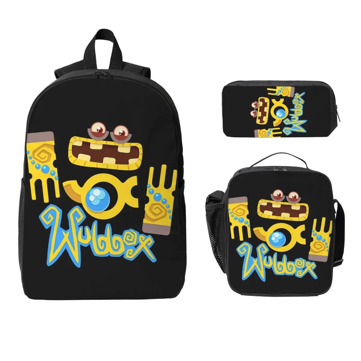 

Рюкзак Wubbox My Singing Monsters для мальчиков и девочек, сумка для книг, школьная сумка, сумки на плечо для ноутбука, 3 шт., изолированная сумка для обеда, пенал