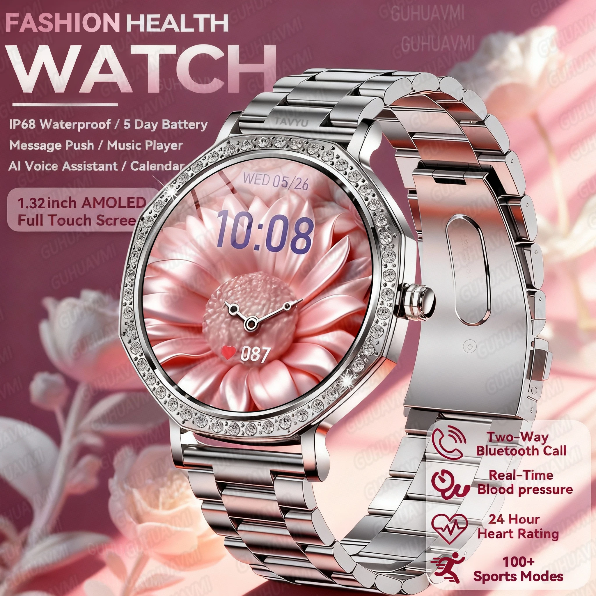 

2025 New Fashion Diamond Smart Watch Women GPS AI Custom Dial Bluetooth Call Heart Rate IP68 Waterproof Rose Gold Ladies Watches