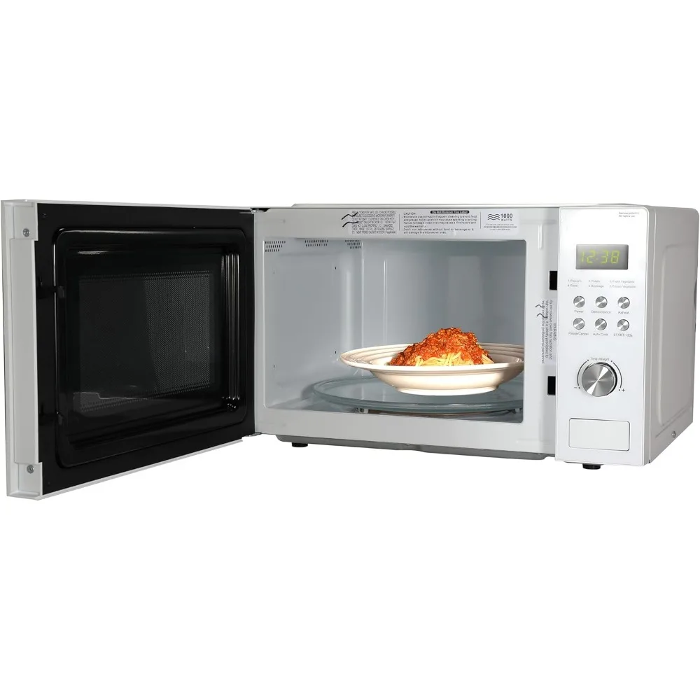 Horno microondas con temporizador y pantalla LED de 1000W,6 configuraciones preprogramadas, tocadiscos de vidrio extraíble con bloqueo de seguridad para niños