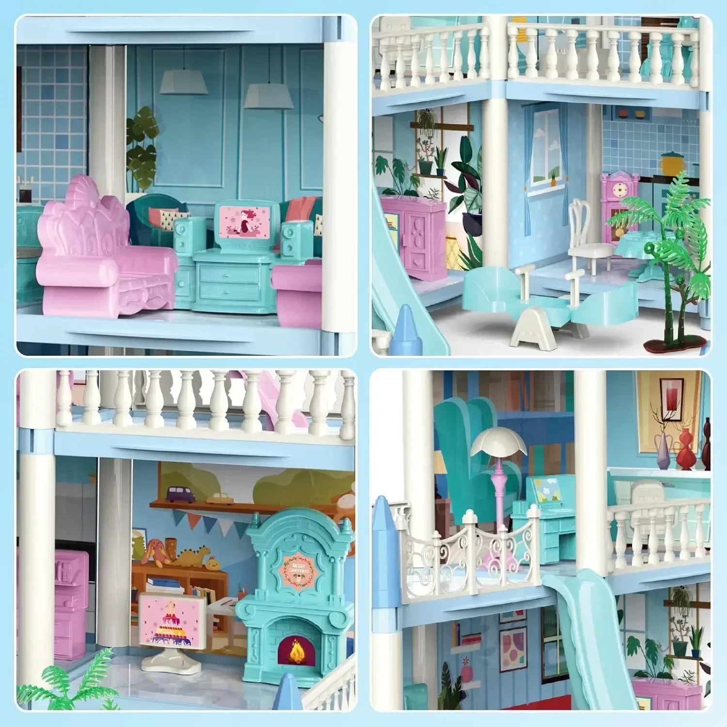Doll House for Girls with Lights Floors Rooms Doll House Playset Sets of Furniture Accessories Toddler Toy House Princess Gift