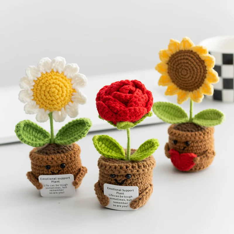 Süße gehäkelte emotionale Unterstützung gestrickte positive Energie Puppe handgemachte Kintted Puppe Auto Tisch Dekor Freunde Geschenk – Detail 1