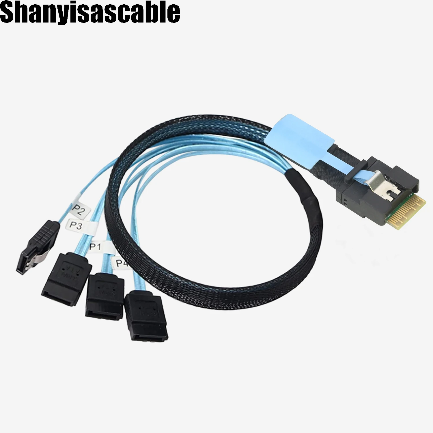 0.5M PCIE Slimline SAS SFF-8654 4I 38P Anti-deflection Belt Pull to 4X SATA Male for SSD High-speed Server Cable