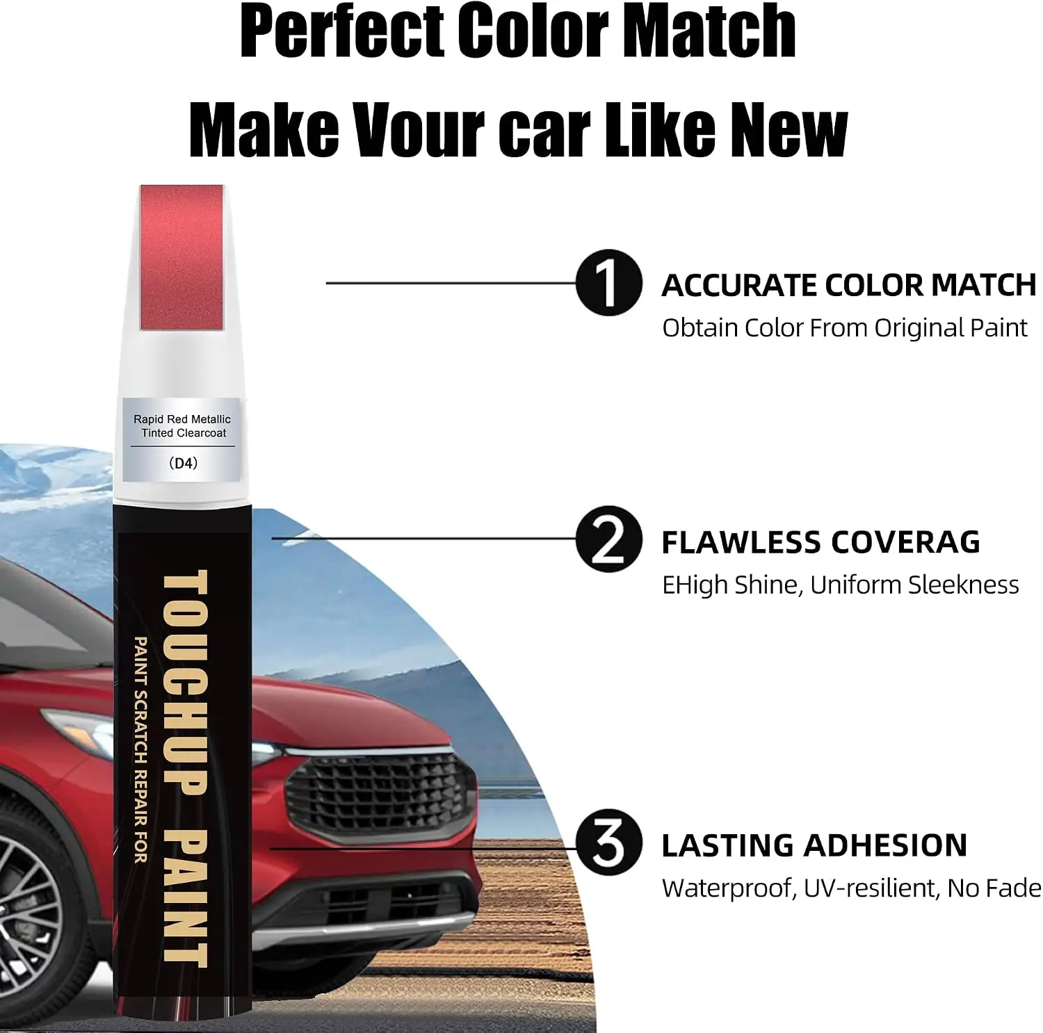 Rapid Red Metallic Tinted Clearcoat D4 for Ford Touch Up Paint Kit[2K Clear Coat Included],Exact Color Match Touch Up Paint