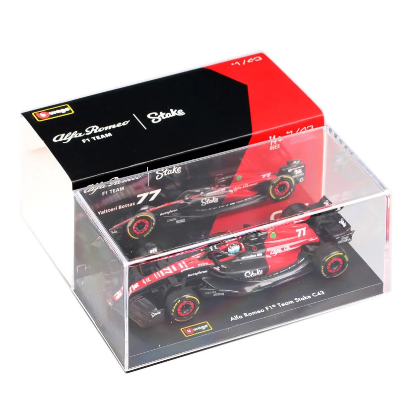 

Bburago 1/43 Scale 2023 Alfa Romeo ORLEN C43 #77 Valtteri Bottas GP Racing Car Model Diecasts & Toy Vehicles Helmet Acrylic Box