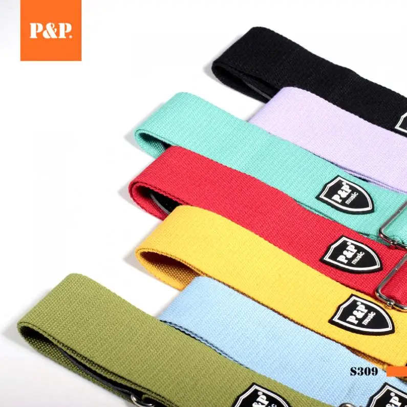 Adjustable Pure Cotton Colorful Acoustic Guitar Strap with Leather Head 7 Colors Optional