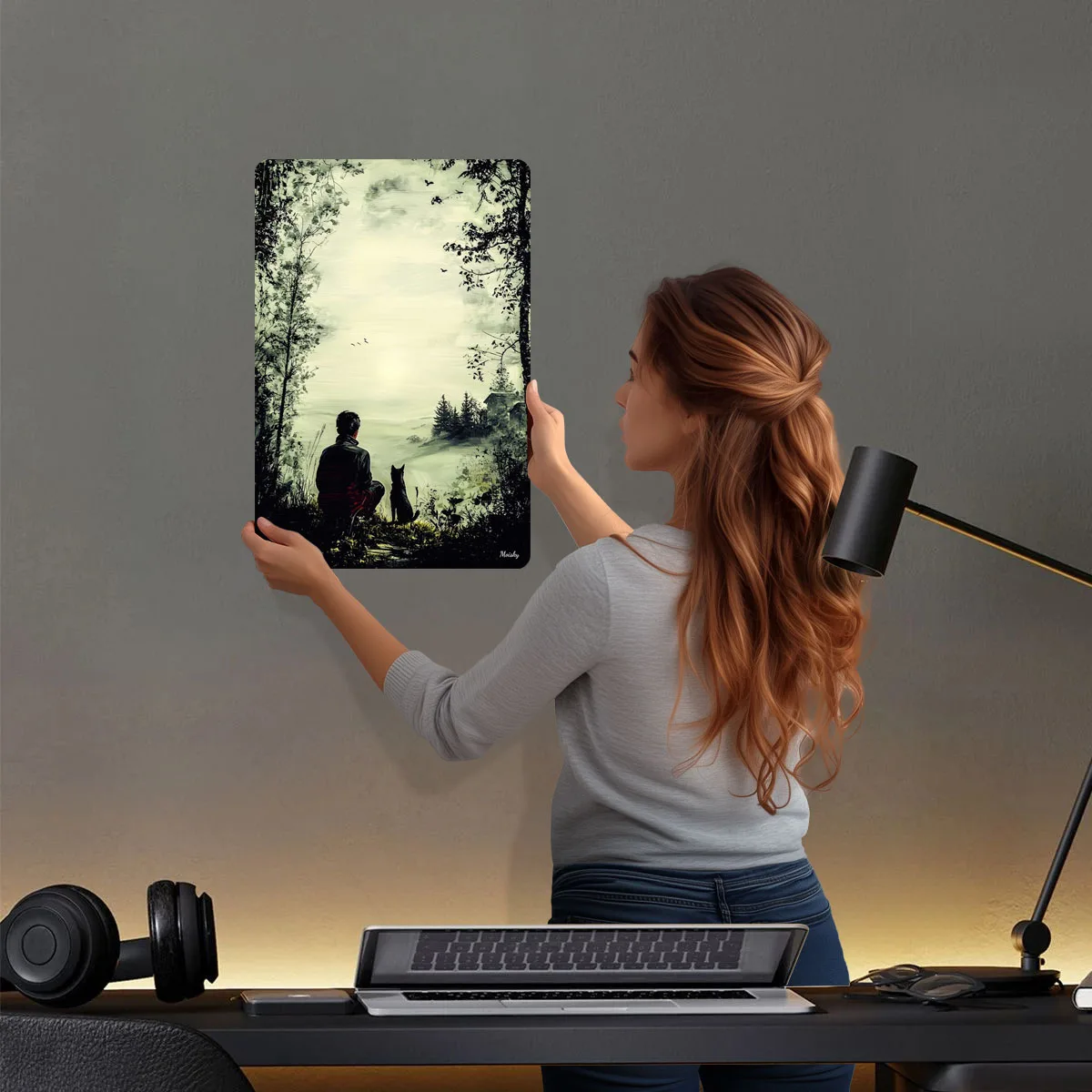 العزلة العتيقة – رجل وكلب في علامات معدنية طبيعية هادئة ملصق عتيق ديكورات المنزل ملحقات بار القهوة ديكور الحائط #2