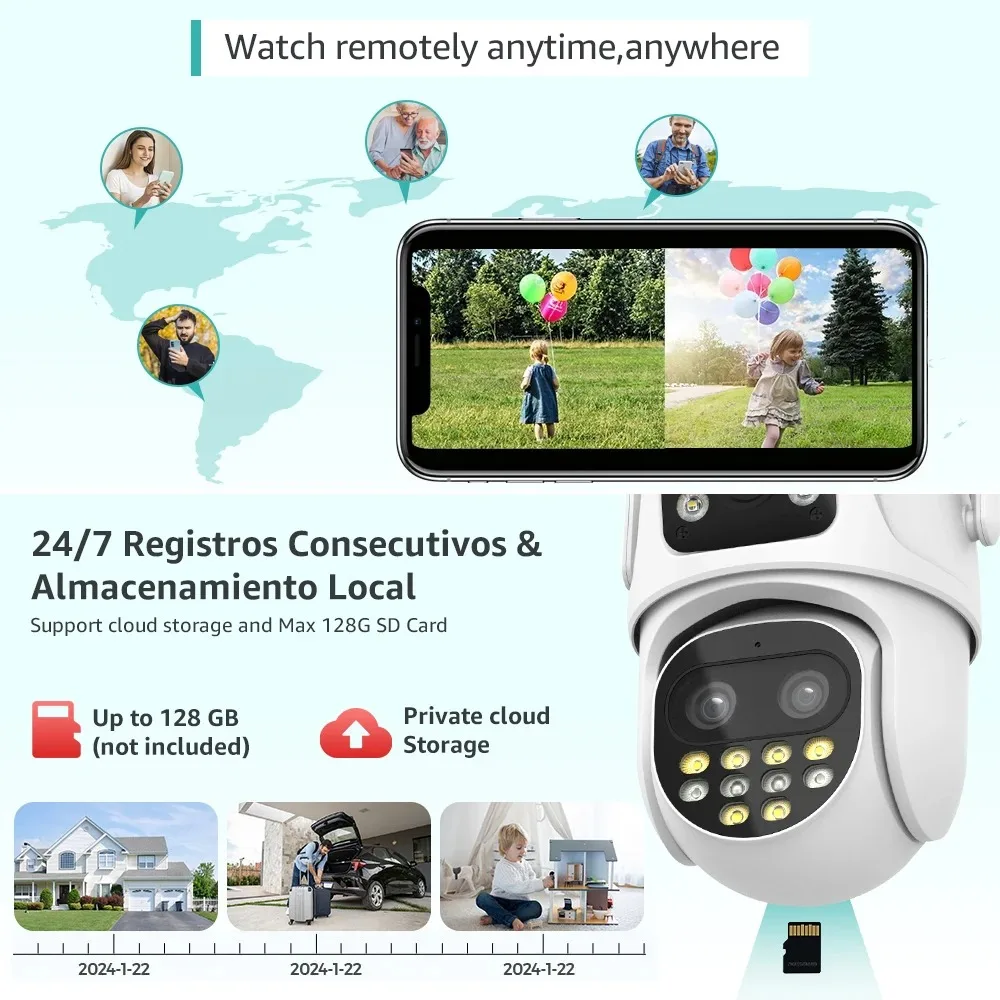 5K 9MP Wifi PTZ Camera Outdoor 8X Zoom Auto Tracking Camera HD Three Lens Dual Screen CCTV Video Surveillance Security Cam ICsee