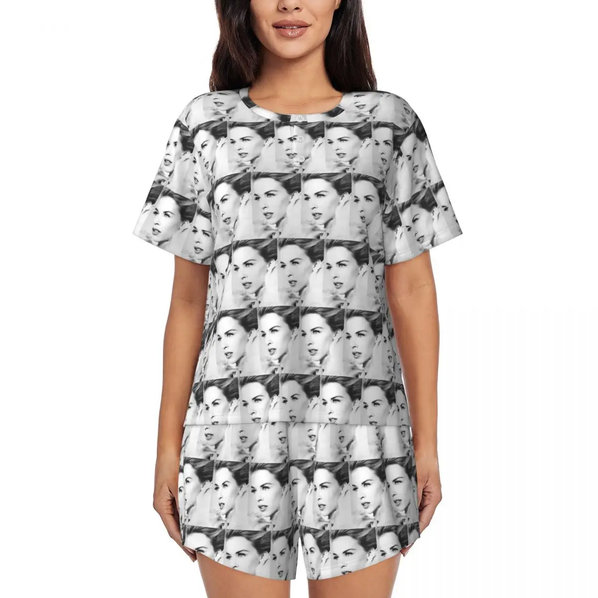 

Kylie Minogue - Collage Round Neck Short Sleeves Nightdress for Sleeping Sleepshirts Women Soft Pajama Set Short Pants