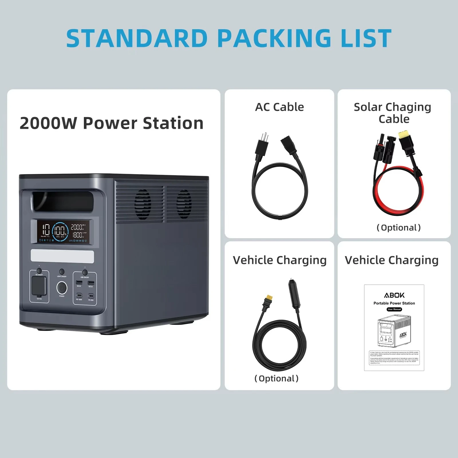 ABOK Ark2000 Portable Power Station 2000W 1536Wh LiFePO4 Battery Solar Generator Fast Charging for Home, RV, Camping Power Pack