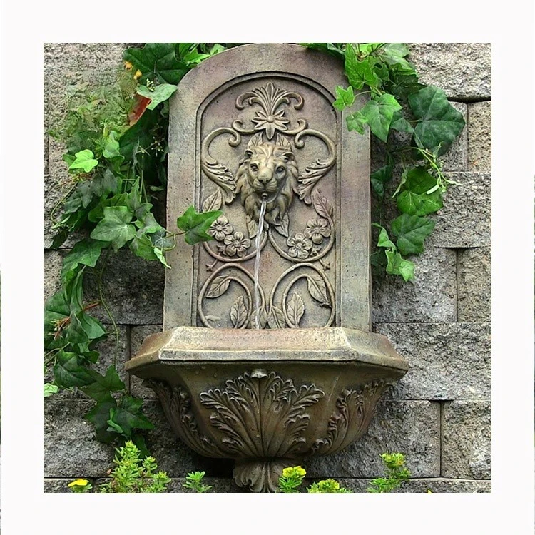 

Outdoor and Indoor Wall Mounting Metal Bronze Waterfall Fountain With Lion Head Statue