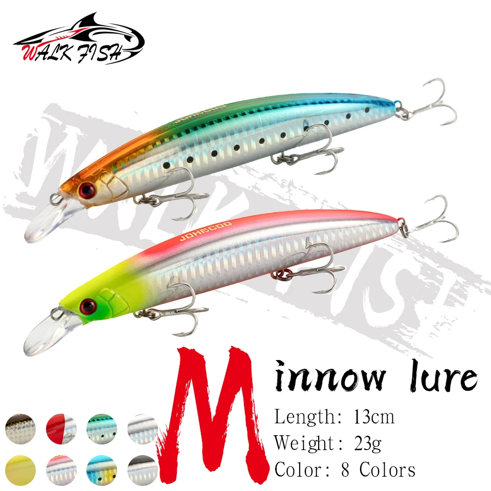 WALK FISH 1 Stück Minnow Angelköder Jerkbait 130mm 23g Schwimmender Wobbler für Weite Würfe, Minnow für Meerbarsch, Barsch, Karpfen, Hecht, Jig SwimBait