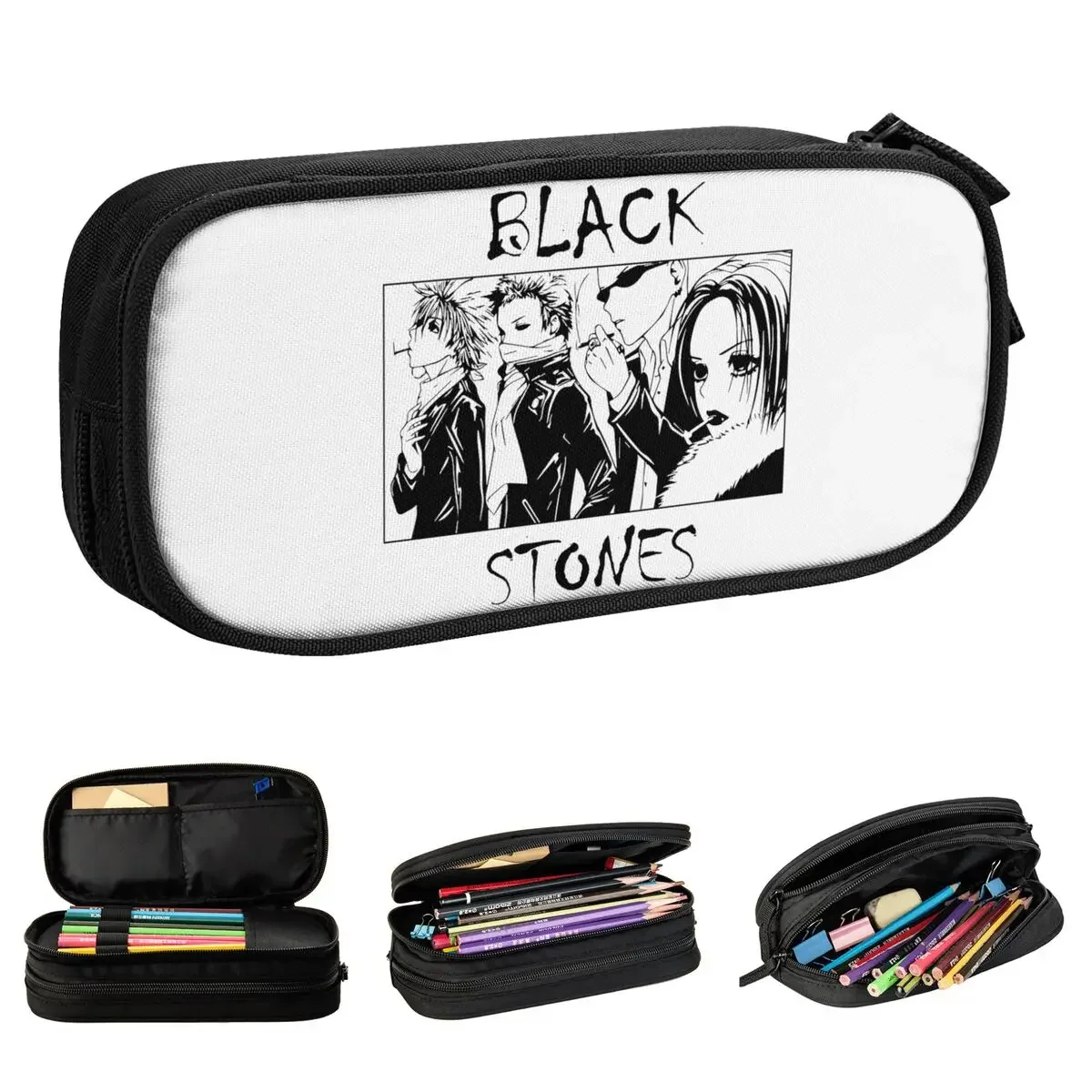 Classic Black Stones NANA Pencil Cases Pencilcases Pen Holder Kids Large Storage Pencil Bags Students School Gift Stationery