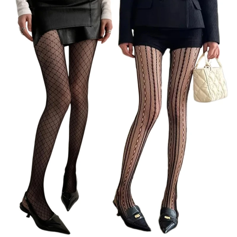 

Womens Geometric Pattern Sheer Fishnet Mesh Tights Vintage 90s Aesthetic See Through Hollowed Out Pantyhose Stockings