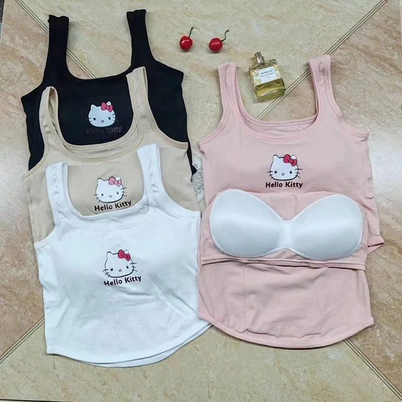 Sanrio Hello Kitty Sleeveless Camisole Short Athletic Bottom Tank Slim Printed Inner Outer Spice Girls Tops Girls Anime Gift