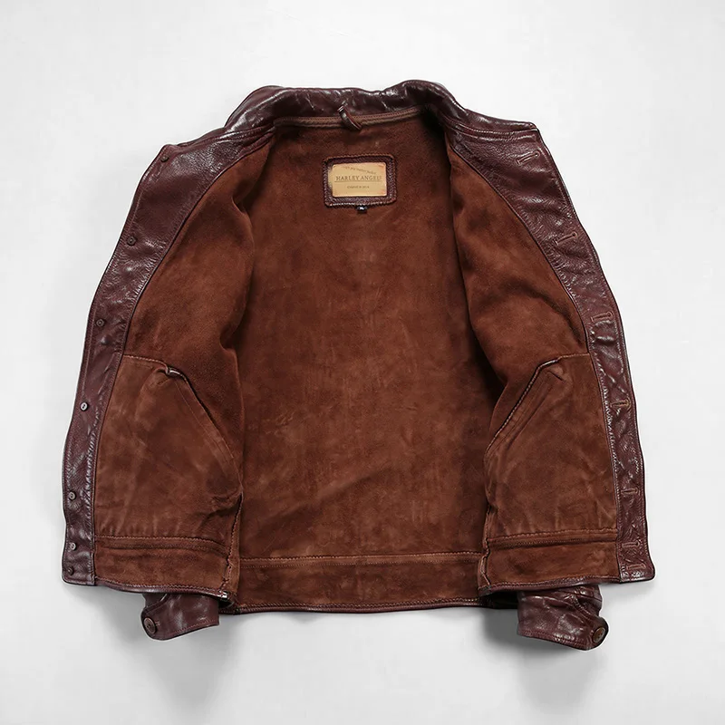 High Quality Moto & Biker Outdoor Leisure Slim Fit Zip Design Vintage Genuine Leather Clothings Men\'s Real Goatskin Jackets