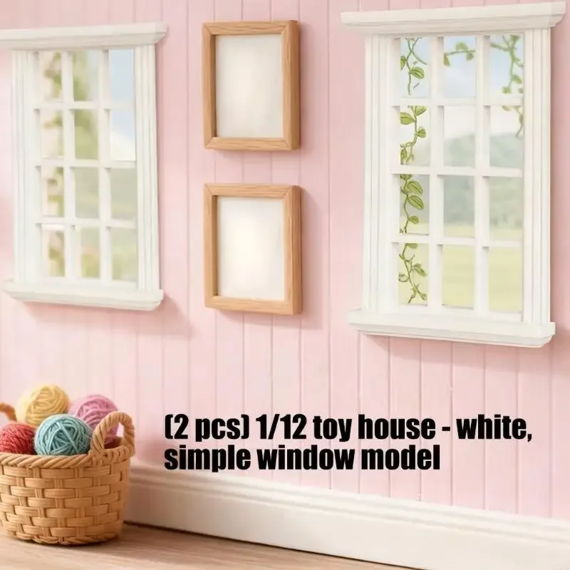 1/12 Miniature ไม้หน้าต่างบ้านตุ๊กตาหน้าต่างขนาดเล็กรูปสำหรับเด็ก Interactive Playset โครงการตกแต่ง 2PCS 15UB