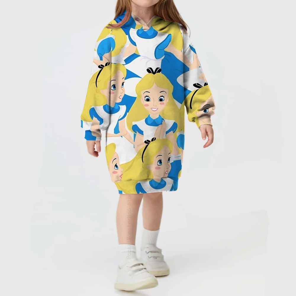 Disney Autumn and Winter Frozen Princess Elsa Hoodie Printed Dress Casual Sweater Girl Princess Birthday Party Fashion Hoodie