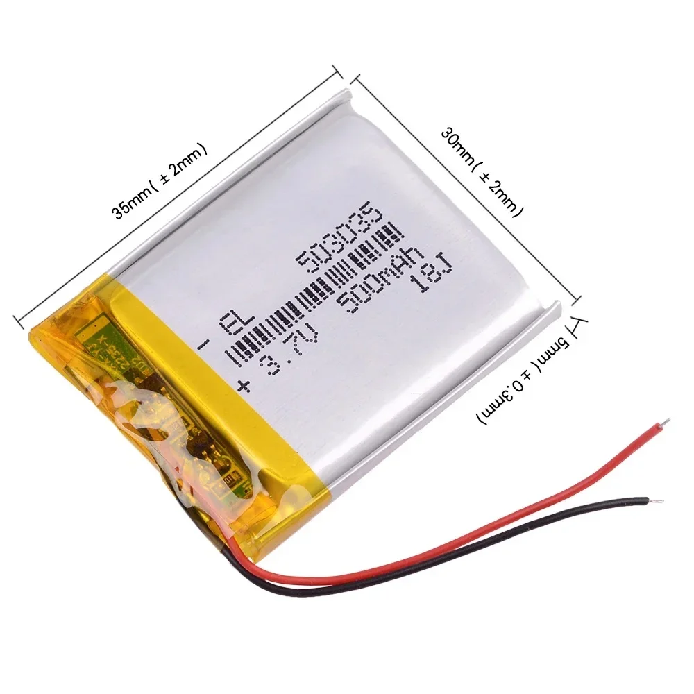 500mAh 3.7V 503035 Lithium Polymer Battery for Mobile Phone Balance Bike Bluetooth Headset Pet Water D