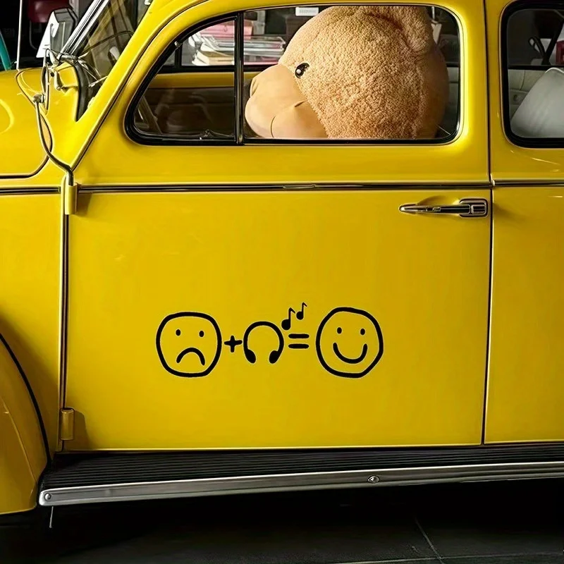 

Music is the key to happiness" fun smiling face design, weatherproof and highly sticky, easy to stick on car windows, bumpers