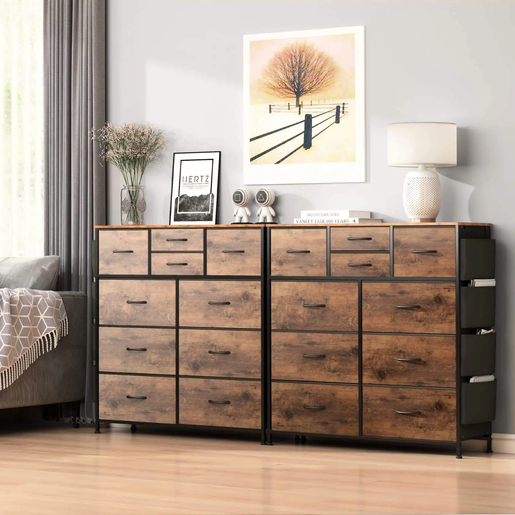 #Suoernuo 10 Drawer Dresser Chest Drawers Sturdy Steel Frame Wood Side Pockets Hooks Fabric Storage Dresser For Bedroom
