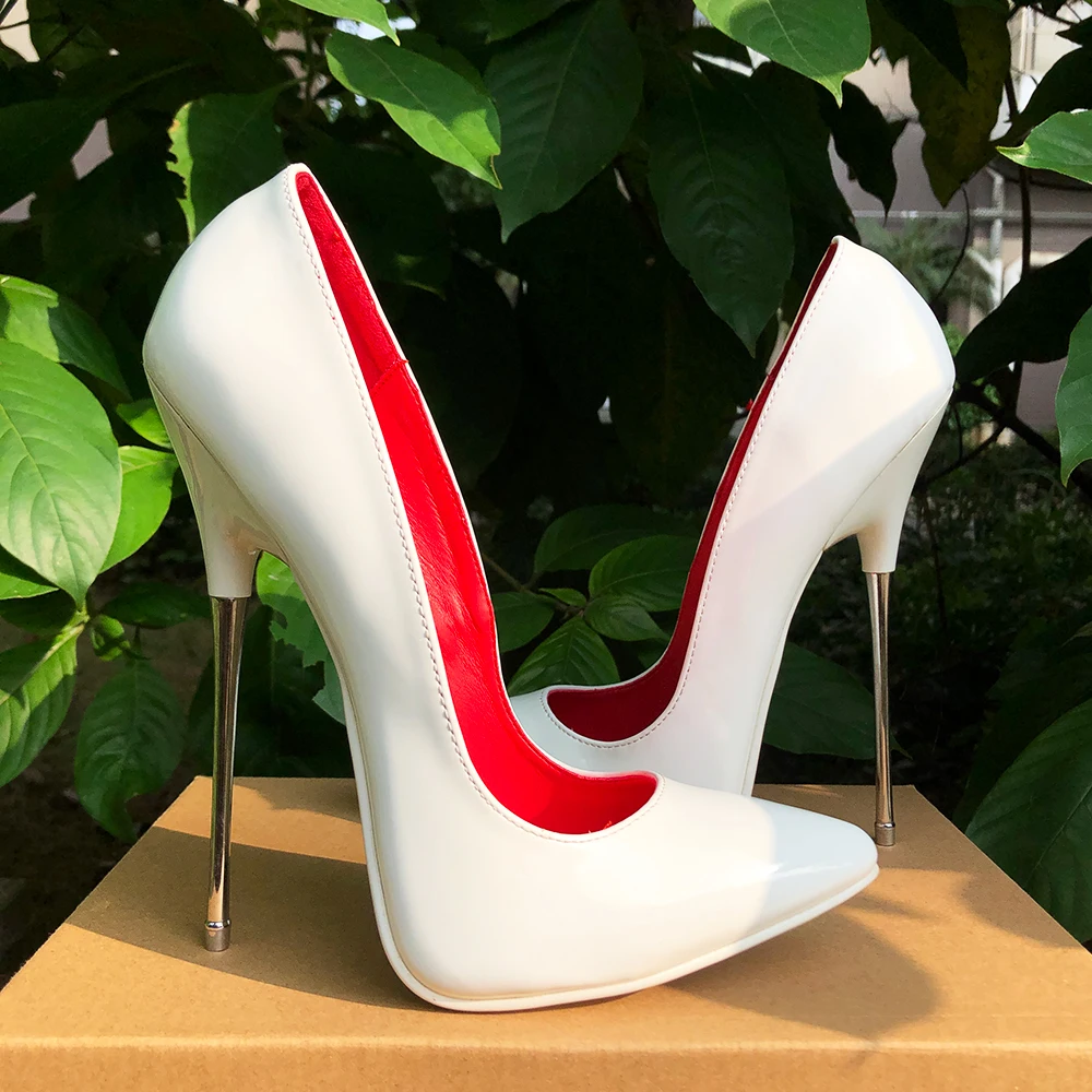 

Glossy White 16cm Super High Heels Women Sexy Pointy Toe Fetish Model Club Crossdresser Stiletto Pumps Unisex Shoes Plus Size46