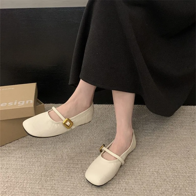 Soft Shallow Mouth Shoes Woman 2024 Female Footwear All-Match New Dress Summer Flat Mary Janes Shoes Woman Flats Shallow Mouth S