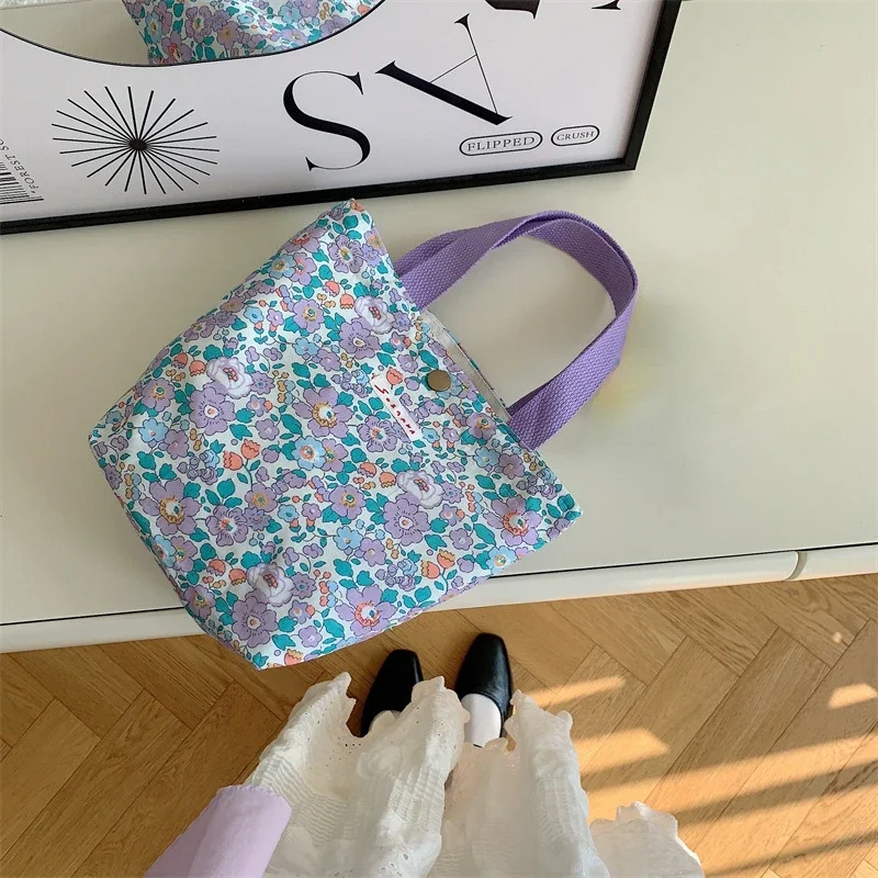 Mini bolsos de lona con estampado Floral para mujer, bolsas de compras reutilizables ecológicas, de algodón, informales, portátiles, pequeñas