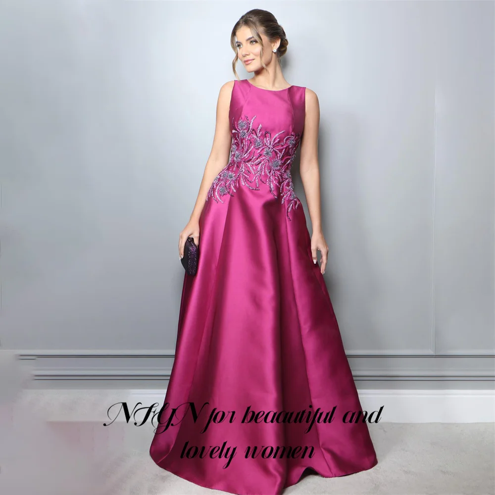 NFYN Fuchsia Stain Long Party Dress A Line Vintage Night Dress Embroidery Beading Celebrity Dress vestidos de fiesta Customized