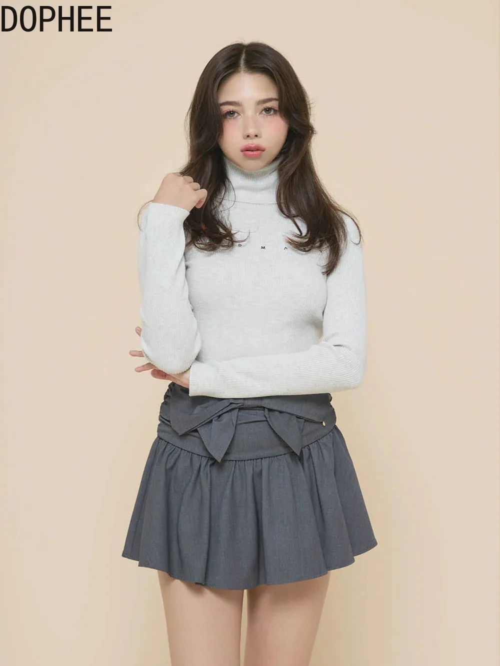 

Japanese New Autumn Winter Slimming High Collar Pullover Top Embroidery Letters Long Sleeve Knitted Sweater Elegant Lady Jumpers