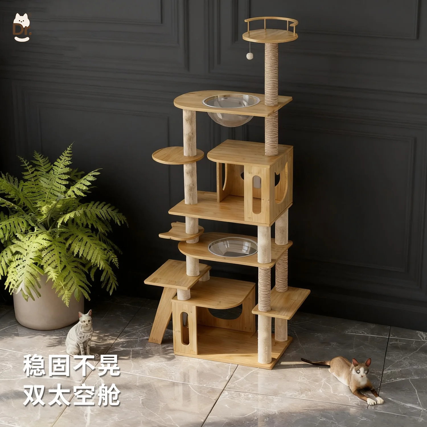 Manufacturer wholesale cat climbing frame luxury integrated large cat climbing frame luxury double space capsule