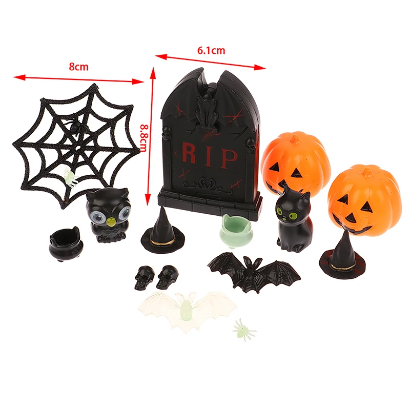 1Set Doll House Halloween Witch Hat/Boiler Jar Plastic Mini Decoration Pieces DIY Ghost Festival Small Toys