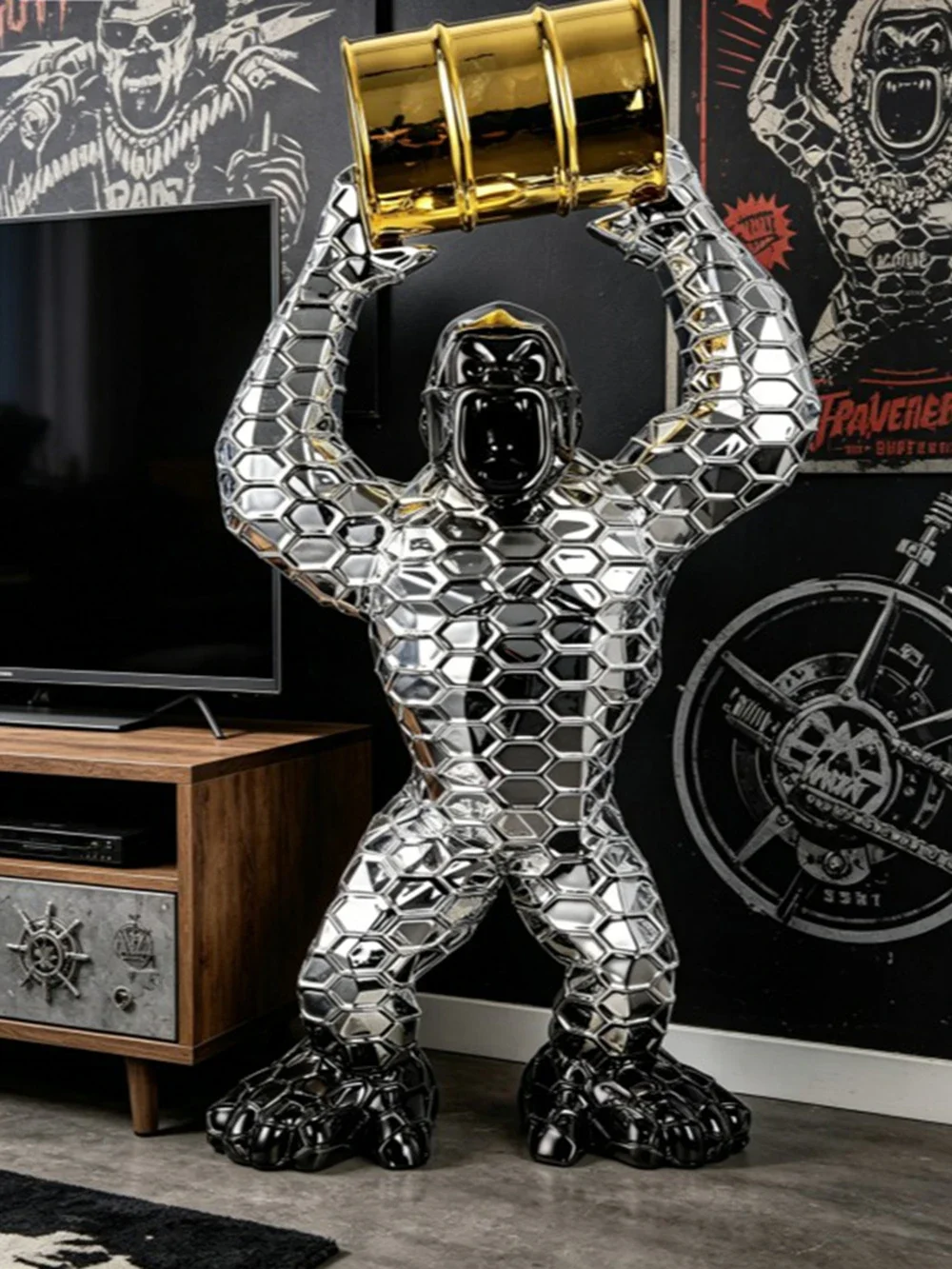 Evelyn Resin Gorilla Chimpanzee Statue TV Stand Decorative Custom Home Ornament Roaring Big Monkey Resin Decorative Crafts