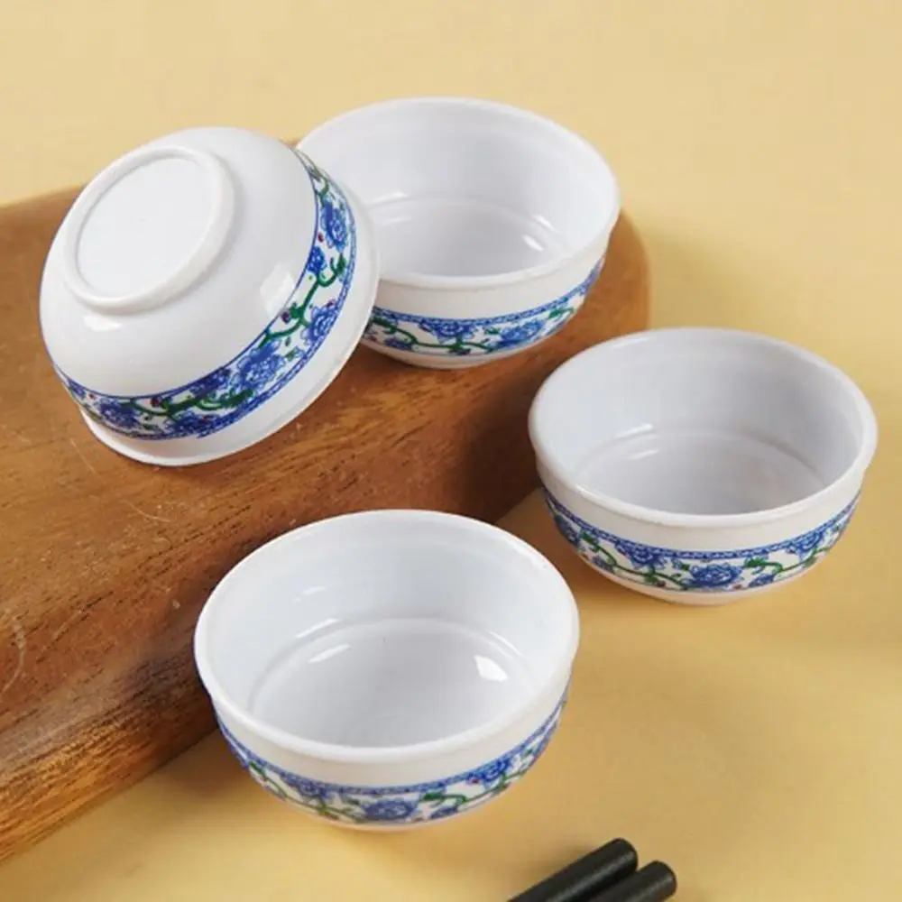 5/10 قطعة دمية زرقاء وبيضاء وعاء مصغر من البلاستيك 3 أنماط أدوات المائدة وعاء بيت الدمية اكسسوارات 1:12 دمية الديكور