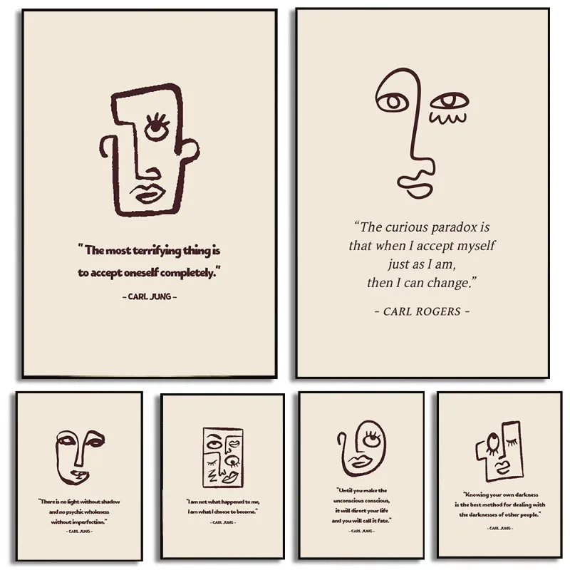 Carl Jung Carl Rogers-Póster de terapia, decoración de oficina, arte psicológico, salud Mental, citas inspiradoras, arte minimalista de pared para el hogar