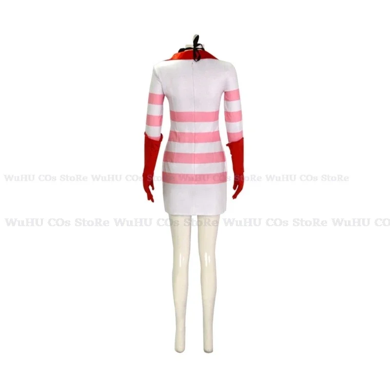 Anime Hazbin Cosplay Hotel Costume Clothes Uniform Cosplay Angel Dust Sexy Dress Red And White Stripes Halloween Party Woman