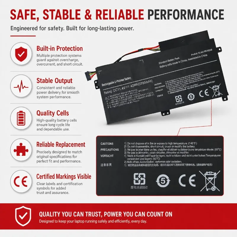Laptop Replacement Battery AA‑PBVN3AB for Samsung NP370R4E NP470R5E NP450R5V NP510R5E High Capacity Stable Spare Battery